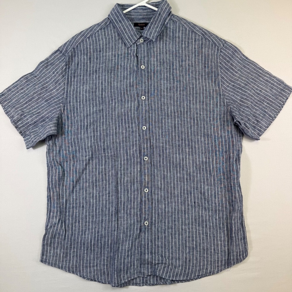 Quince European Linen Relaxed Shirt Mens XL Blue Short Sleeve Chambray Striped